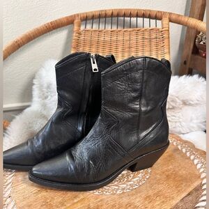 All Saints Black Leather Cowboy Style Ankle Boots